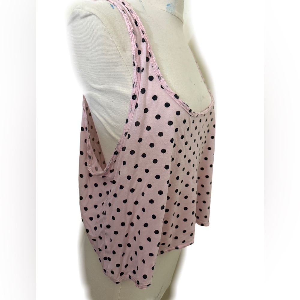 Forever 21 Pink and Black Polka Dot Tank Top distressed super soft Sz m women’s